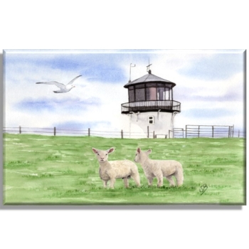 Leinwand 40 x 30 cm Keilrahmen Canvas-Leinen Aquarell Maritim Kunst Druck Kunstdruck Nordsee Cuxhaven Leuchtturm Dicke Berta Schafe
